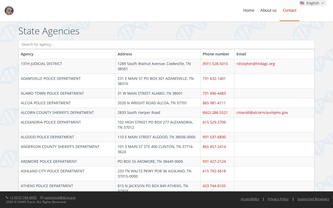 TBI agency contact listing for Sneedville recent arrest records