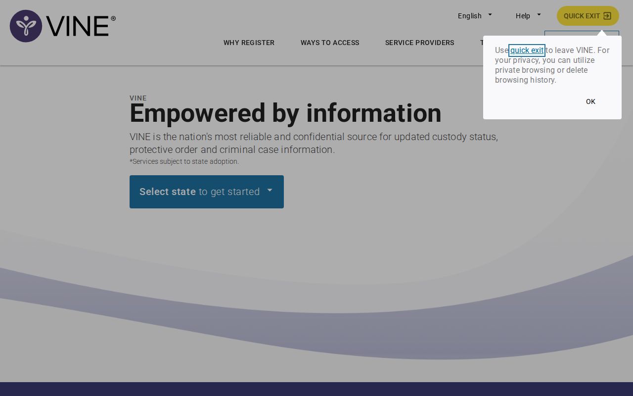 VINELink Tennessee search screen for Hancock County custody checks