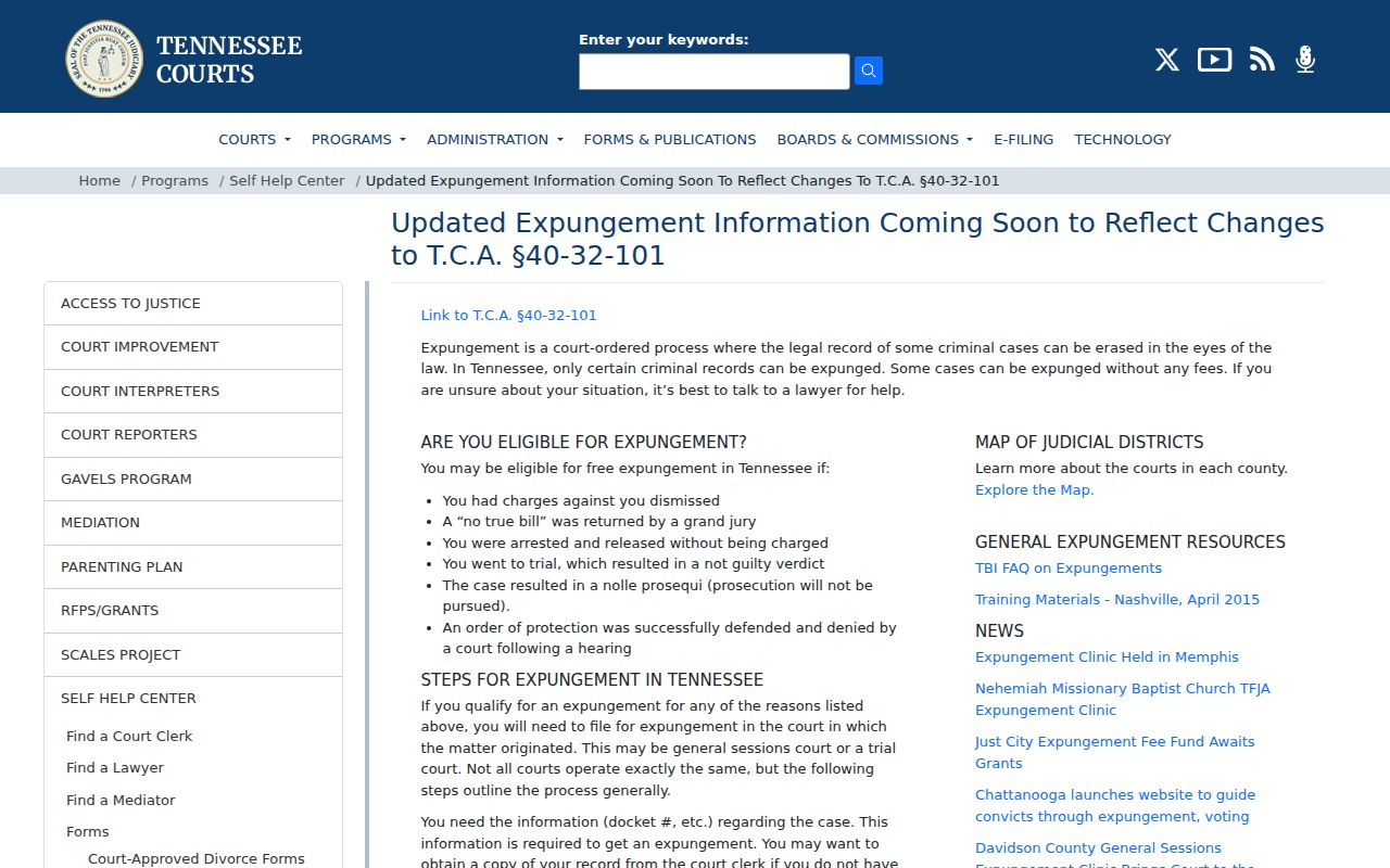 Tennessee expungement information for Hancock County arrest records