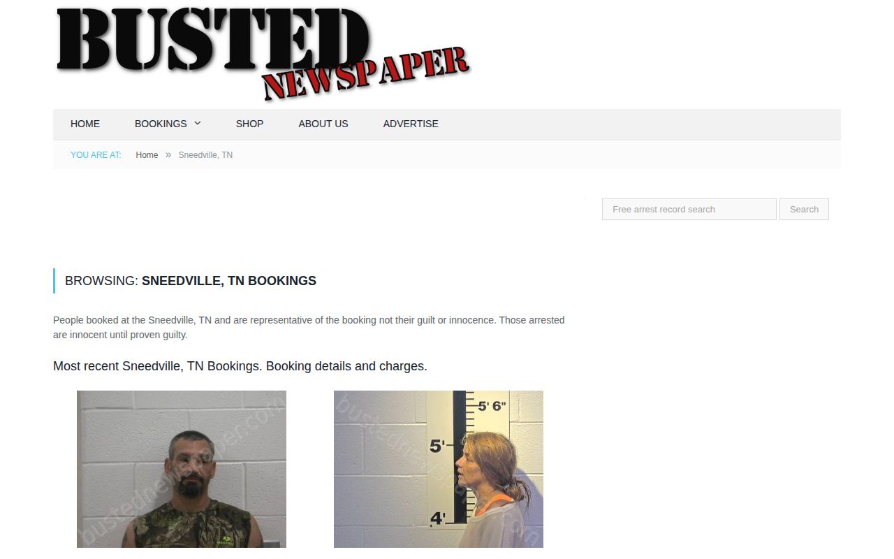 Unofficial Sneedville arrest tag with mixed-county coverage caveat